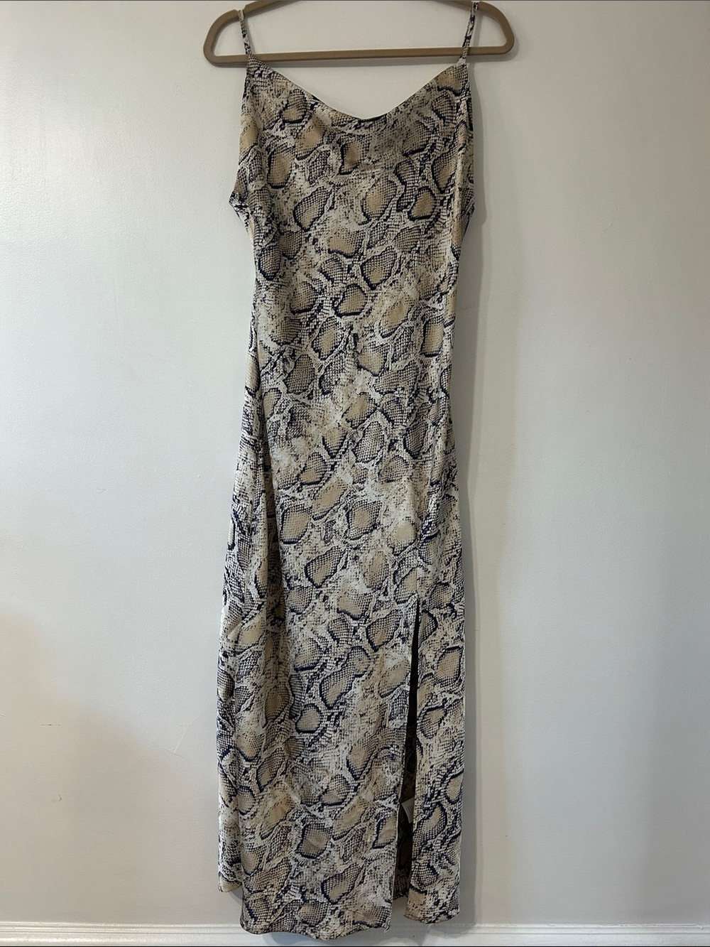 Paper Heart Snake Print Maxi Slip Dress Drape Collar Y2K Summer Cocktail Size L